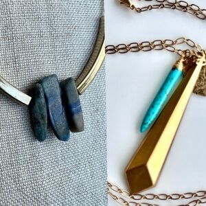 Gold and Blue Stone Necklace duo